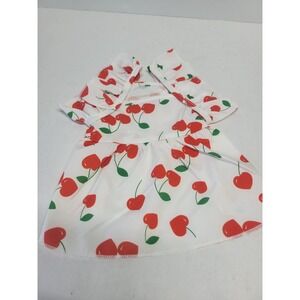 Small White Red Cherry Print Pet Dress Ruffle Shoulder Straps Elastic Waist S